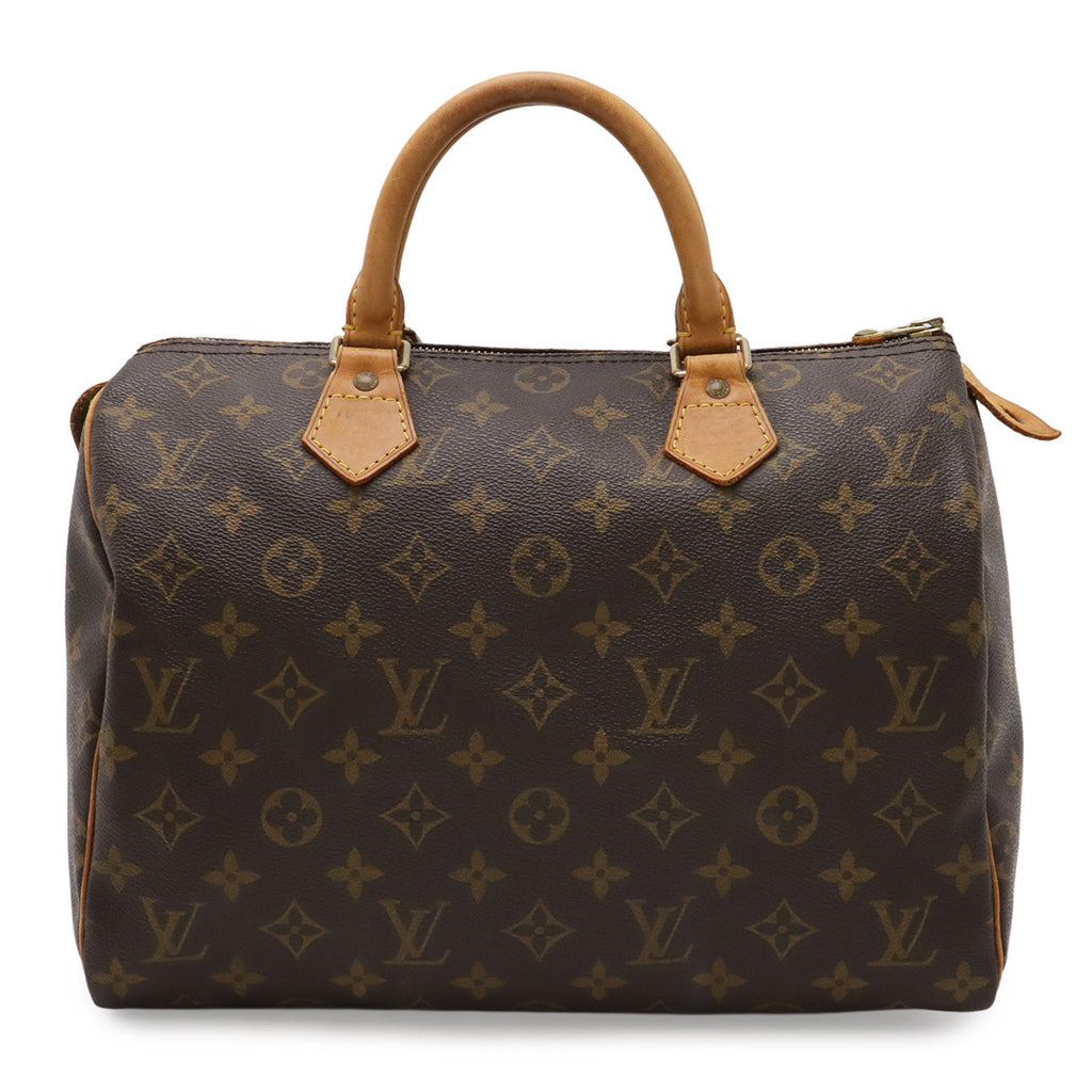 Louis Vuitton Speedy 30 sett på skrå fra siden med Monogram-mønster