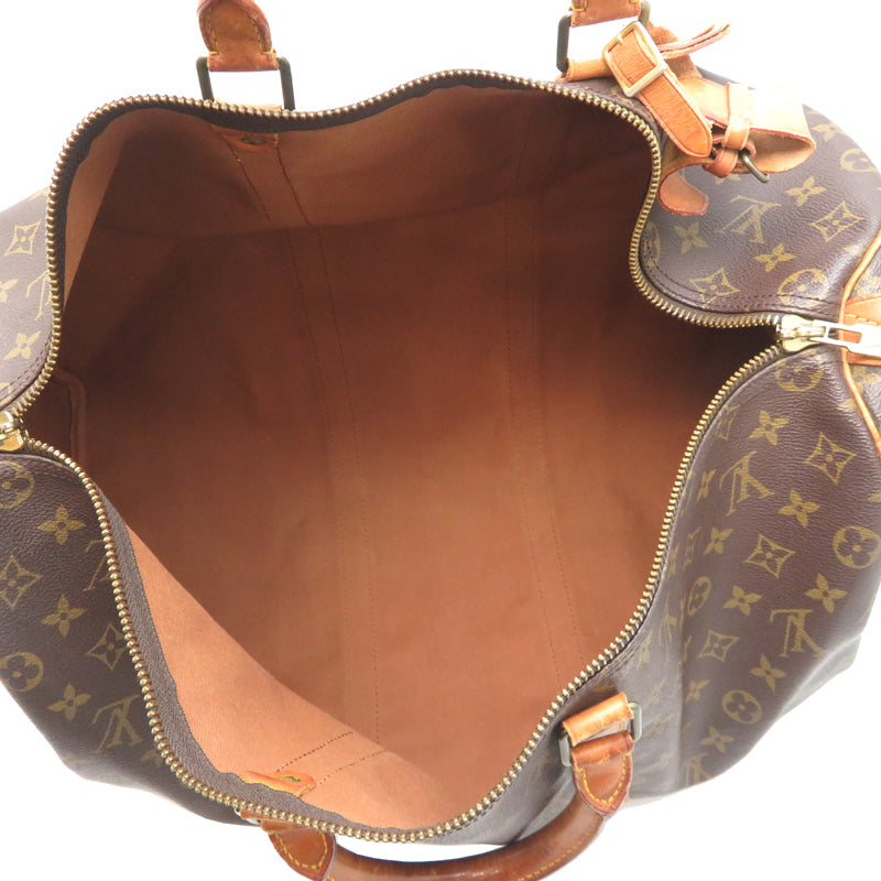 Louis Vuitton Keepall 50 forside i Monogram canvas med lyse skinnstropper
