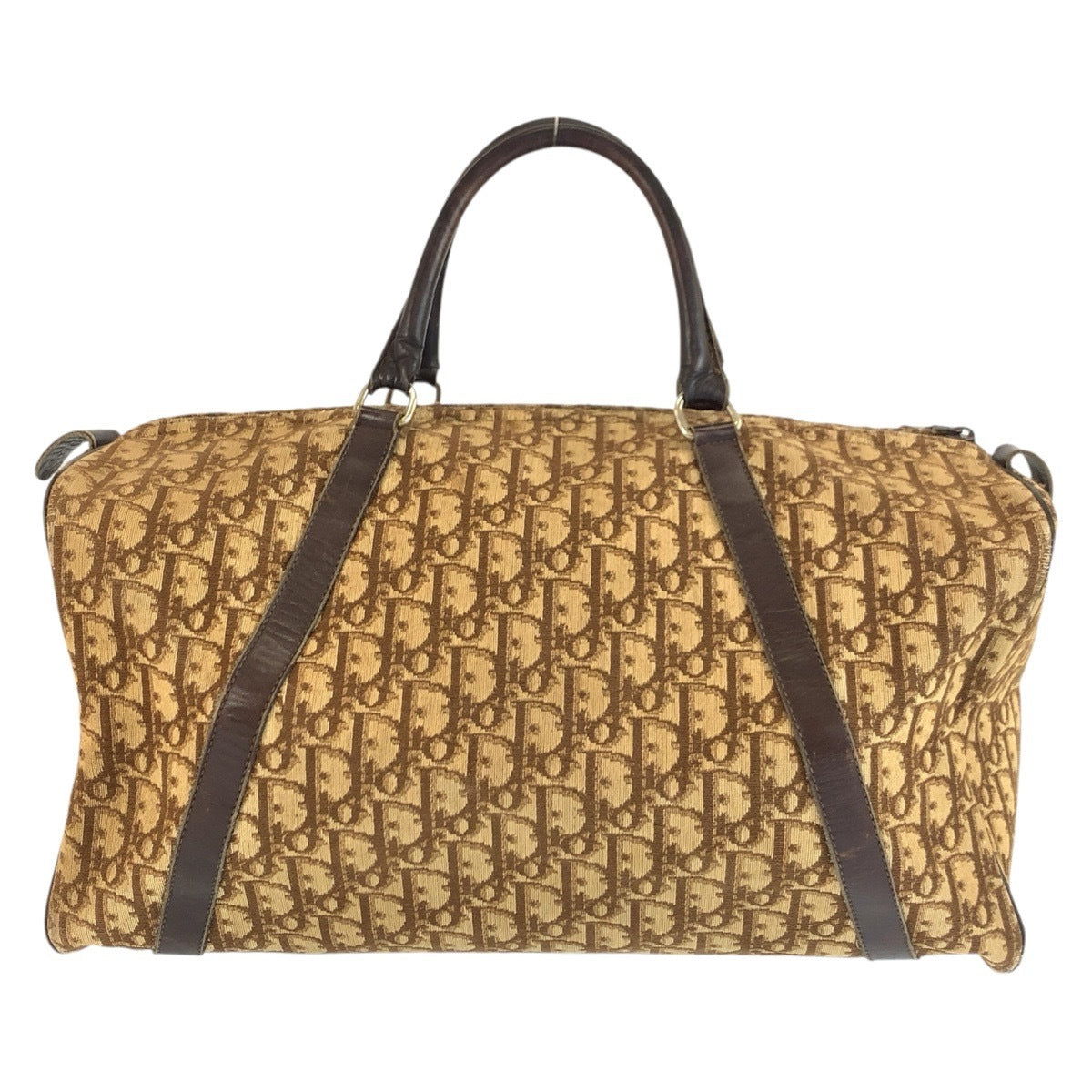 Dior Trotter Boston 40 sett forfra i Trotter-canvas med skinnhåndtak og skinnstriper