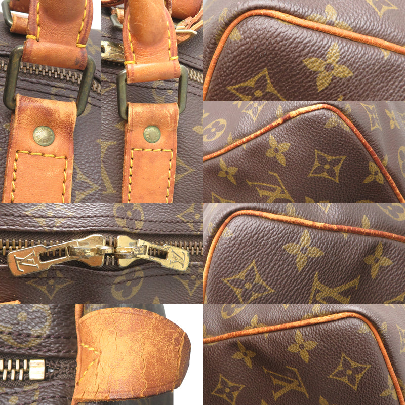 Louis Vuitton Keepall 50 detaljbilder av beslag, glidelås og skinnkanter