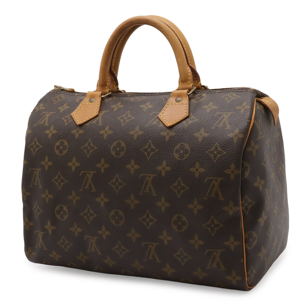 Louis Vuitton Speedy 30 sett forfra i Monogram canvas med skinnhåndtak