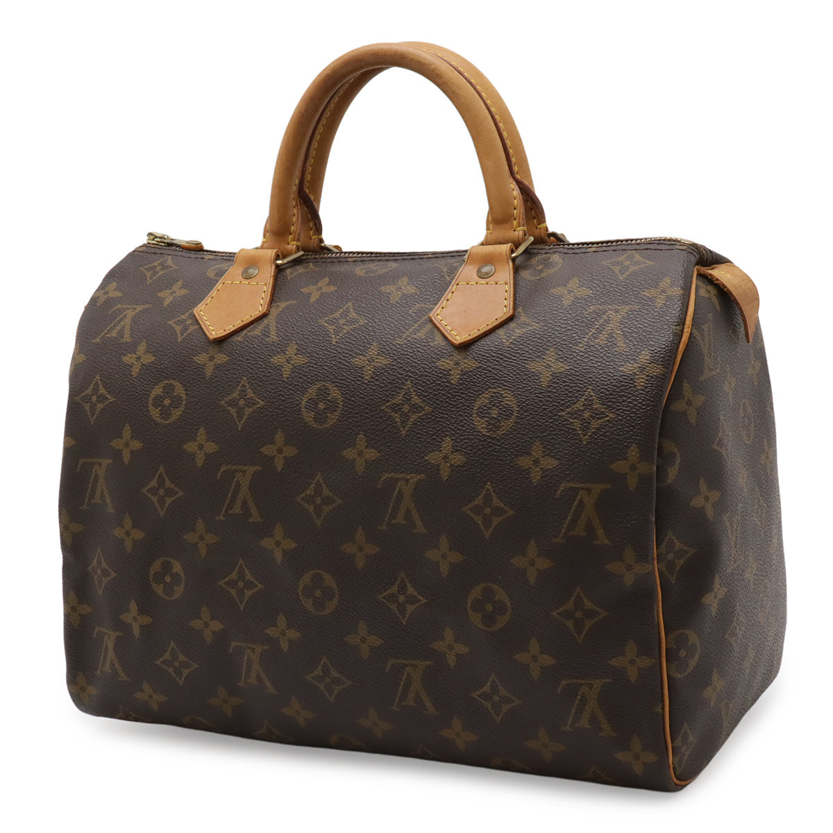 Louis Vuitton Speedy 30 sett forfra i Monogram canvas med skinnhåndtak